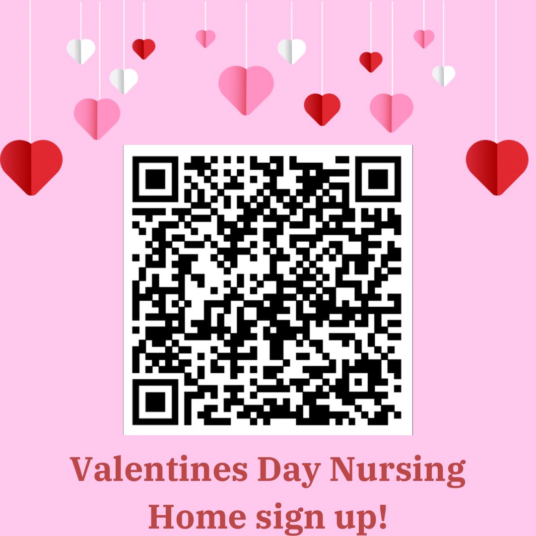 Join us on February 18th to hand out a Valentine Gift to the Nursing home! 
Scan the QR code or sign up on the link below.

docs.google.com/forms/d/e/1FAI…