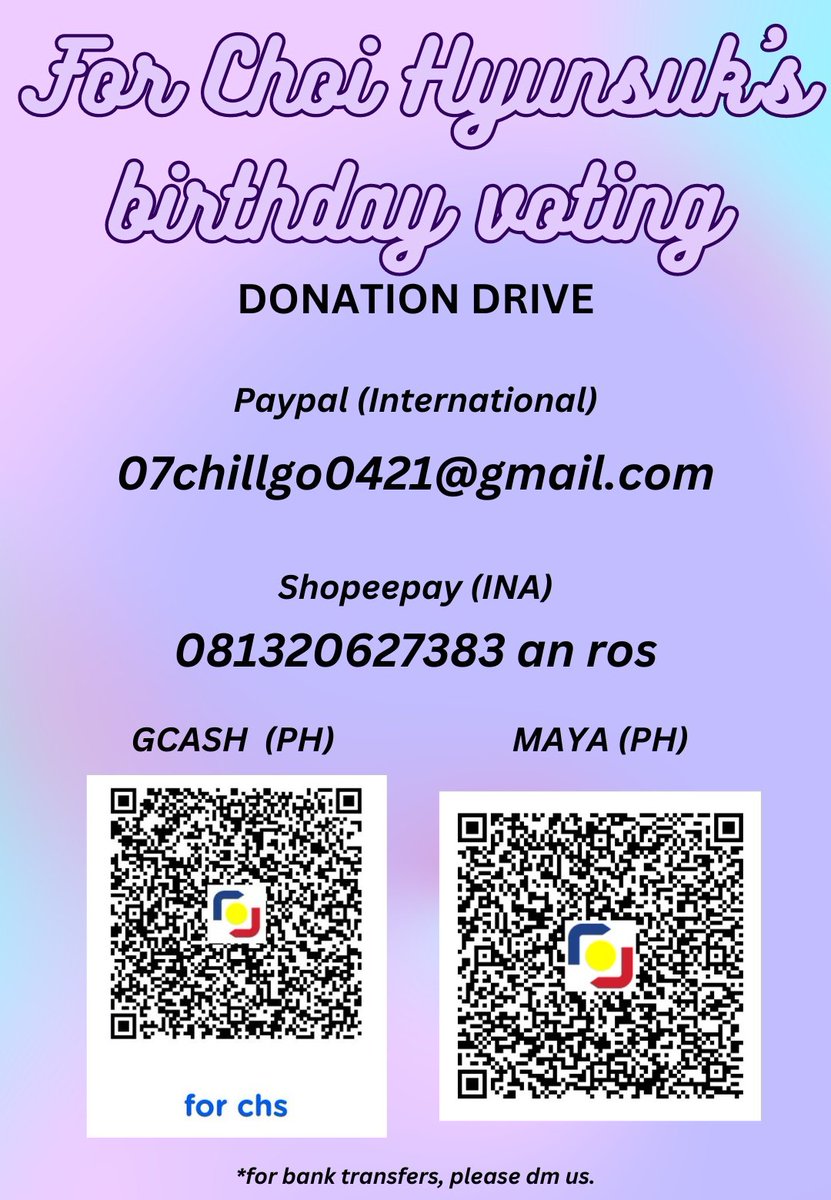 chsvotes_backup's tweet photo. DONATION DRIVE FOR 2024 CHS BIRTHDAY VOTING

We are opening a donation drive in preparation for Hyunsuk's birthday votings. 💜 Please check the poster for the donation channels. Please dm us with your proof/receipt so that we can confirm and record your donation! 💜 https://t.co/GebzZq34FO