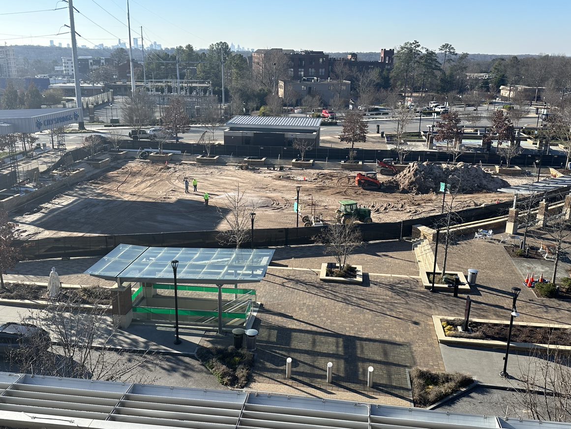 If you've driven by City Springs lately, you may be wondering what is happening on City Green.

We aren't turning the ice skating rink into a dirt bike track (although that does sound fun, right?)

Crews are working to install synthetic turf, which will help the useability of