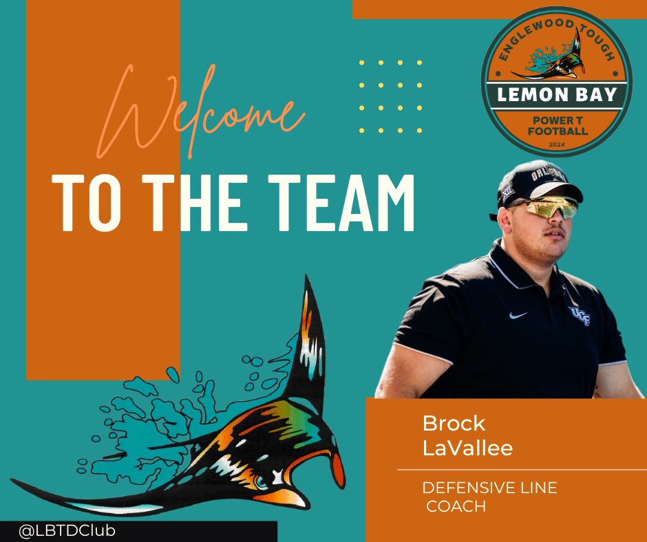 ⁦<a href="/brock_lav/">Brock LaVallee</a>⁩ is going to be a huge addition to the staff ⁦<a href="/LBTDClub/">Lemon Bay Touchdown Club</a>⁩ for many years!  I'm excited to work with him!