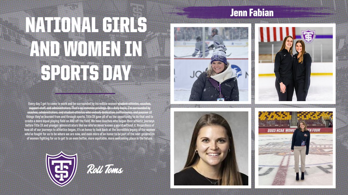 St. Thomas Athletics (@tommieathletics) on Twitter photo As Assistant Director of Marketing, <a href="/jenn_fabian/">Jenn Fabian</a> oversees marketing efforts for football, men's soccer, men's and women's hockey, men's and women's golf, softball and tennis. She shares how Title IX impacts her job here at St. Thomas.
#RollToms #NGWSD As Assistant Director of Marketing, <a href="/jenn_fabian/">Jenn Fabian</a> oversees marketing efforts for football, men's soccer, men's and women's hockey, men's and women's golf, softball and tennis. She shares how Title IX impacts her job here at St. Thomas.
#RollToms #NGWSD