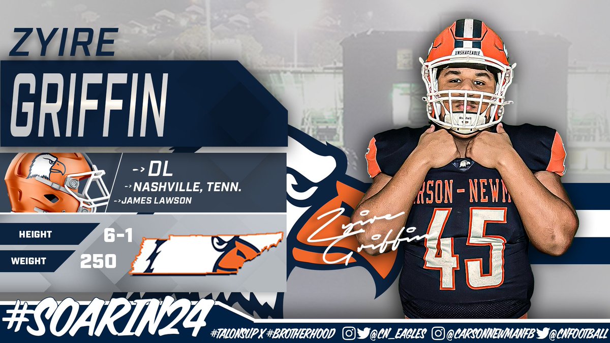 🖋️ #️⃣1️⃣8️⃣

Zyire Griffin – 6-1 – 250 – DL – Nashville, Tenn. – James Lawson - <a href="/GriffinZyire/">Zyire Griffin</a> 

📋 bit.ly/2024CNFBnsd

#CNNSD24 #SoarIn24 | #TalonsUp x <a href="/cnfootball/">Carson-Newman Football</a>