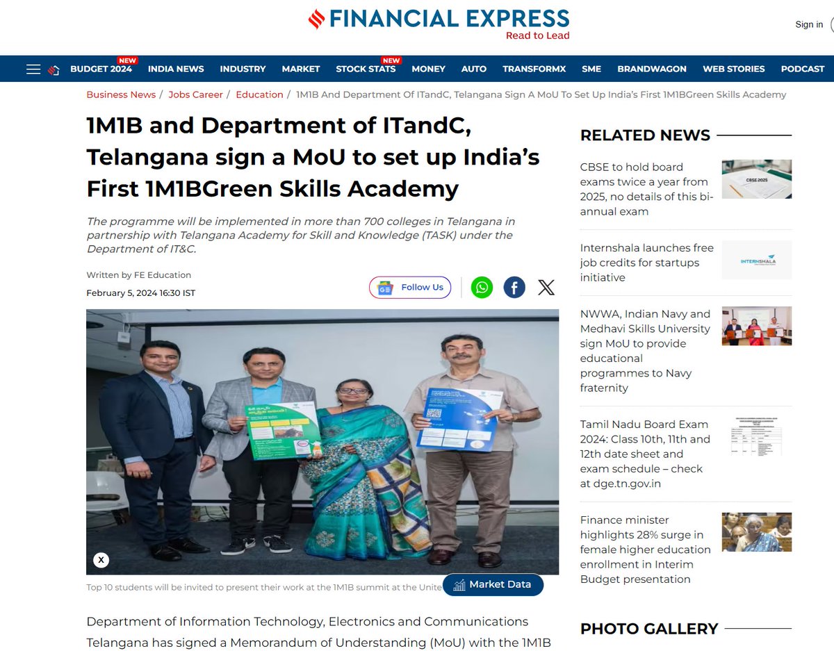 DGC associated @Activate1M1B sets up Green Skills Academy in partnership with State Govt of Telangana, India to engage 1 million youth on #GreenSkills for sustainable future, connecting to @UN with inputs for #SDGs & Summit of the Future. timesofindia.indiatimes.com/city/hyderabad… @saffinmathew