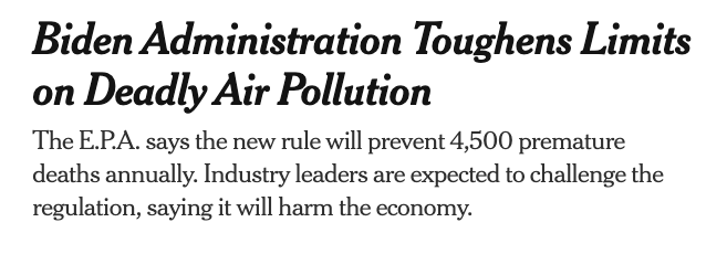 This is a big freaking deal: The EPA’s new soot pollution standard is expected to save an estimated 4,500 lives and deliver $46 billion in health benefits in 2032.

Good work @EPA, @POTUS, and @EPAMichaelRegan. Keep it coming! #SolutionsForPollution