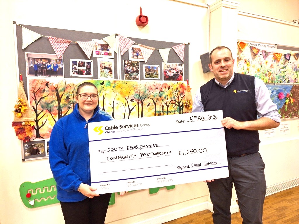Heartfelt Thanks to <a href="/Cable_Services/">Cable Services Group</a> for their generous donation to support our work delivering and developing activities, services, and support within our communities in South Denbighshire. 🥰😇#connectingcommunities #cysylltucymunedau #Caringforthecommunity #Gofaluamygymuned