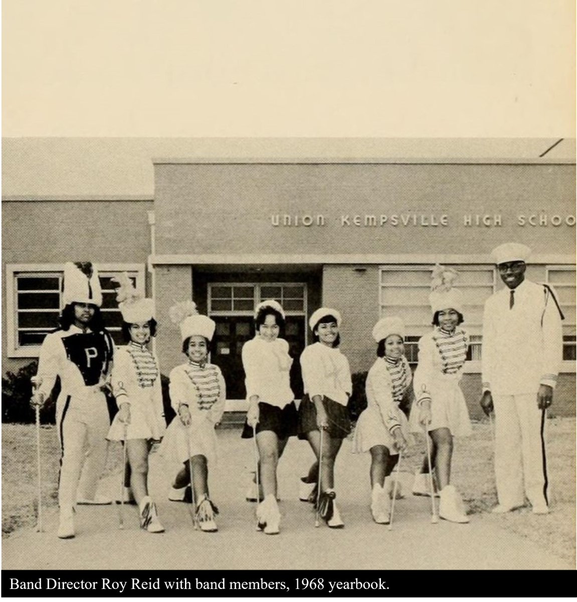 Band director Roy Reid and students in front of Union Kempsville High School in 1968. #BlackHistoryMonth #vbhistorymuseums