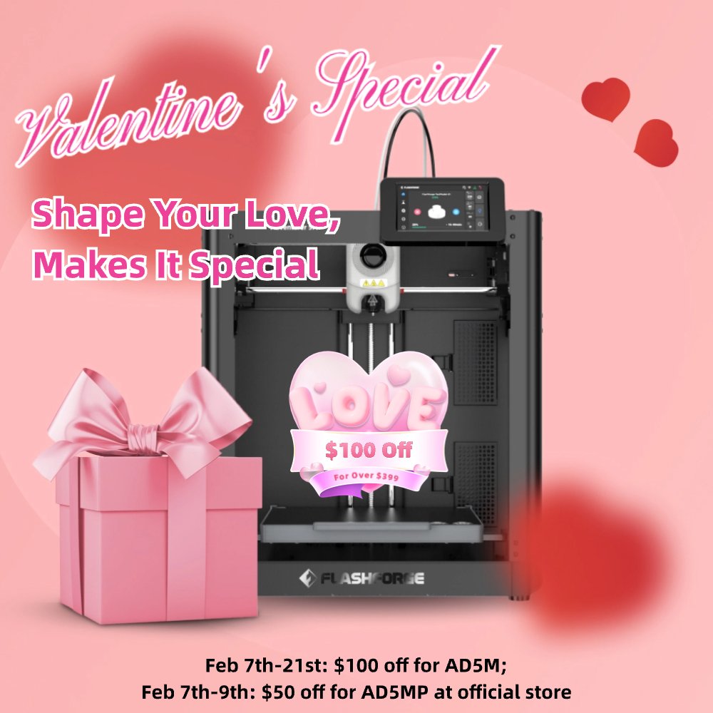 ff3dprinters's tweet photo. #Valentine's Day just got better with 3D#printing! Feb 7-9: Get $100 off AD5M on $399+ orders & $50 off AD5MP on $599+ orders. AD5M offer lasts till Feb 21. Spread love and ingenuity!
Explore #AD5MP: https://t.co/cM80PX6FRX
Discover #AD5M: https://t.co/HIDkNhrdts https://t.co/PVCWFWUv6L