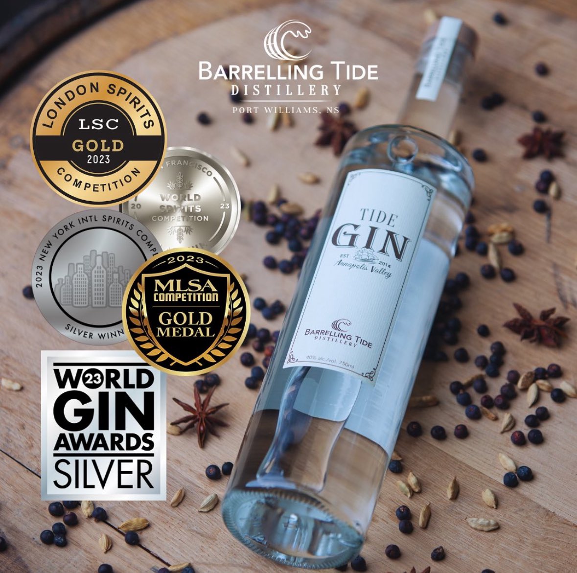 Tide Gin is our signature gin, released in 2016.

In 2023 it won Gold at the London Spirits Competition, Gold at the MLSA Competition, Silver at the World Gin Awards, Silver at the San Francisco World Spirits Competition &amp; Silver at the New York International Spirits Competition!