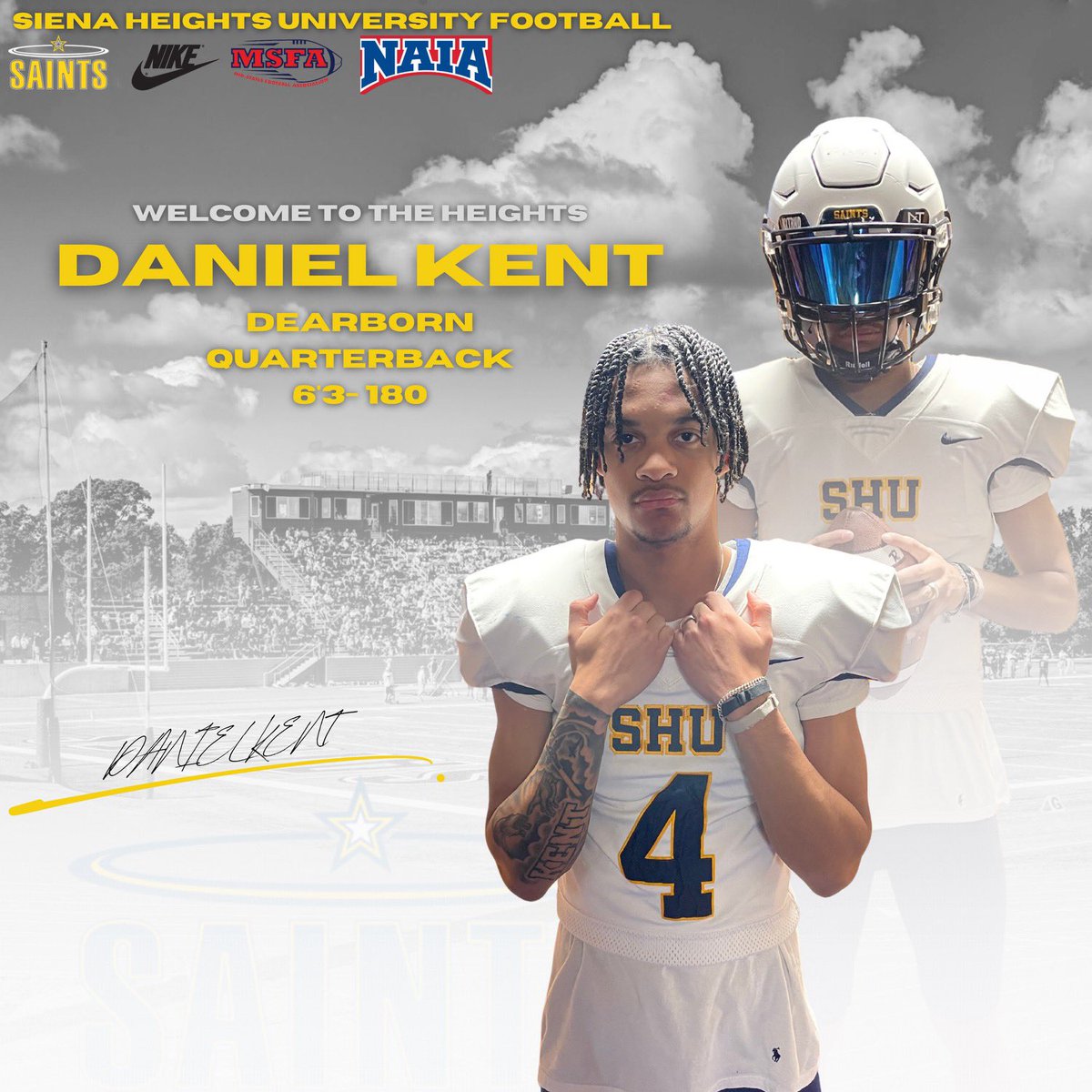 Siena Heights University Football (@sienaheightsfb) on Twitter photo 📝SIGNED
It’s official <a href="/_dann248/">Daniel Kent</a> is now a Saint!
Welcome to the 517!
#JoinTheHunt #ONE💙💛 📝SIGNED
It’s official <a href="/_dann248/">Daniel Kent</a> is now a Saint!
Welcome to the 517!
#JoinTheHunt #ONE💙💛