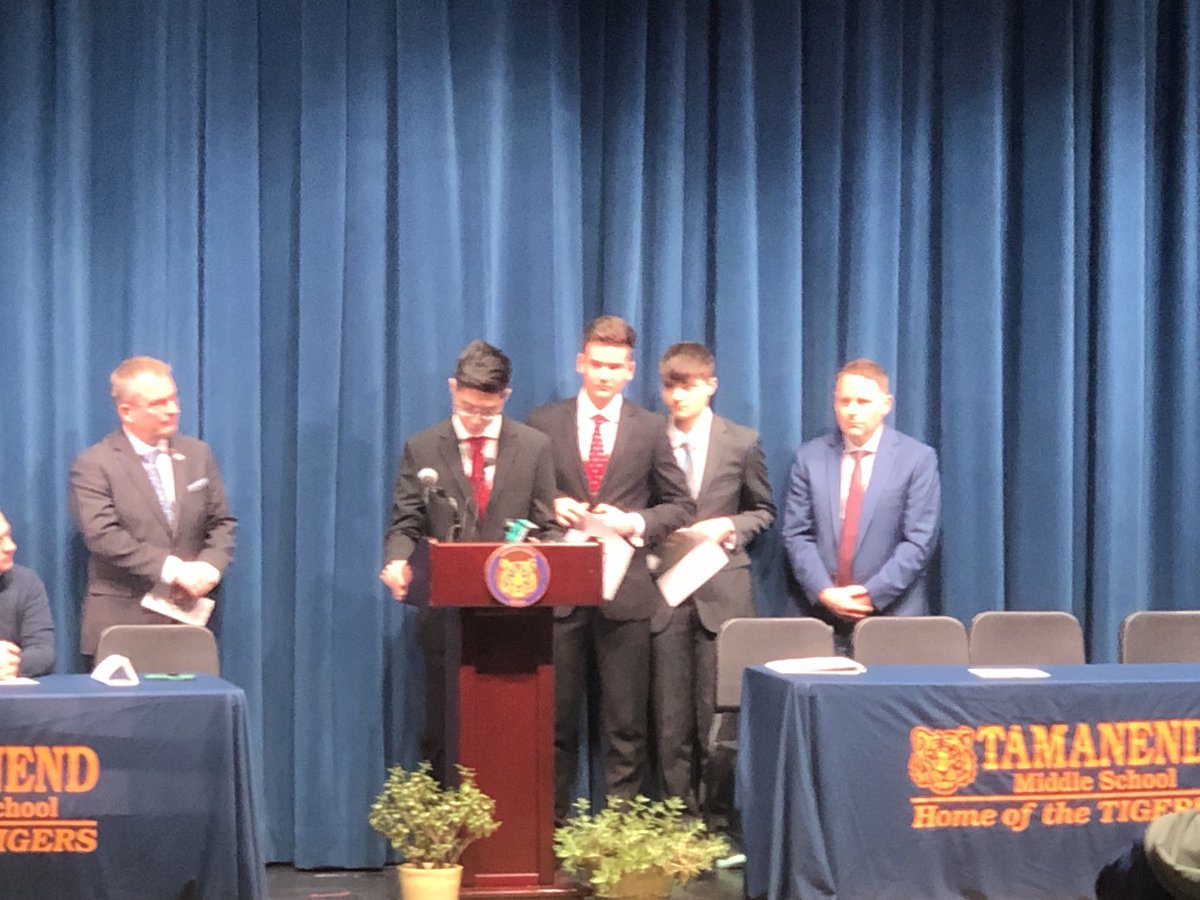 CSPAN contest winners Max, Luca and Dillon holding press conference @tamanendMS on their work on the harms of social media. Impressive young men! ⁦@CBSDSchools⁩