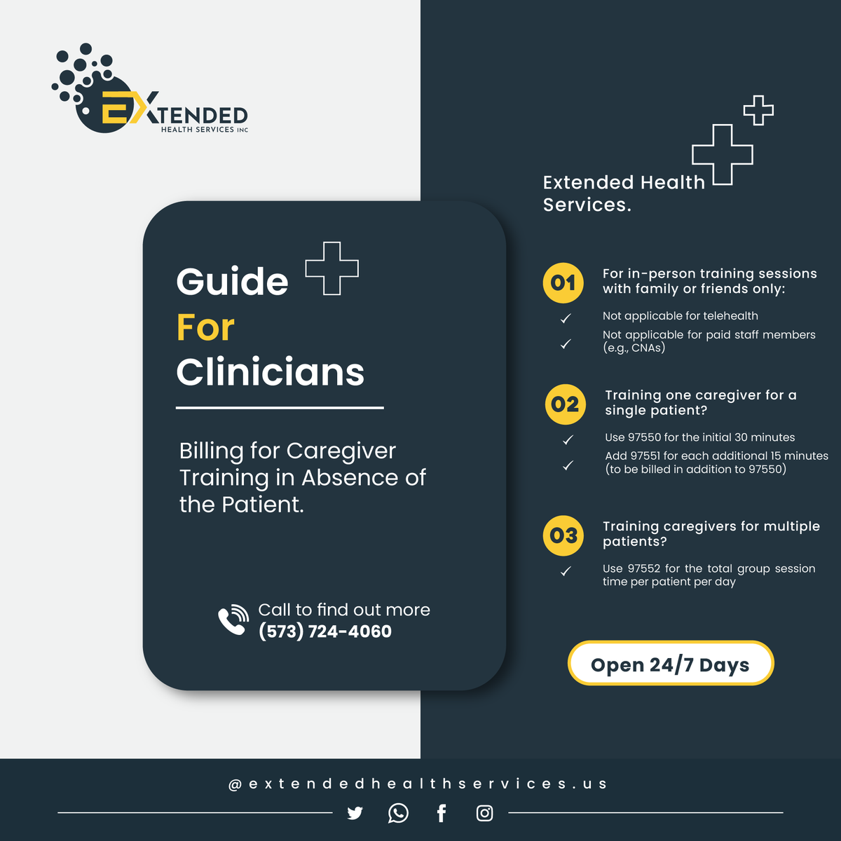 HealthExtended's tweet image. Discover how to bill new caregiver training CPT codes with Extended Health Services. Our comprehensive guide ensures accurate and efficient billing for caregiver training sessions.

.
Contact us today!
Phone: 573-724-4060
Website: extendedhealthservices.us