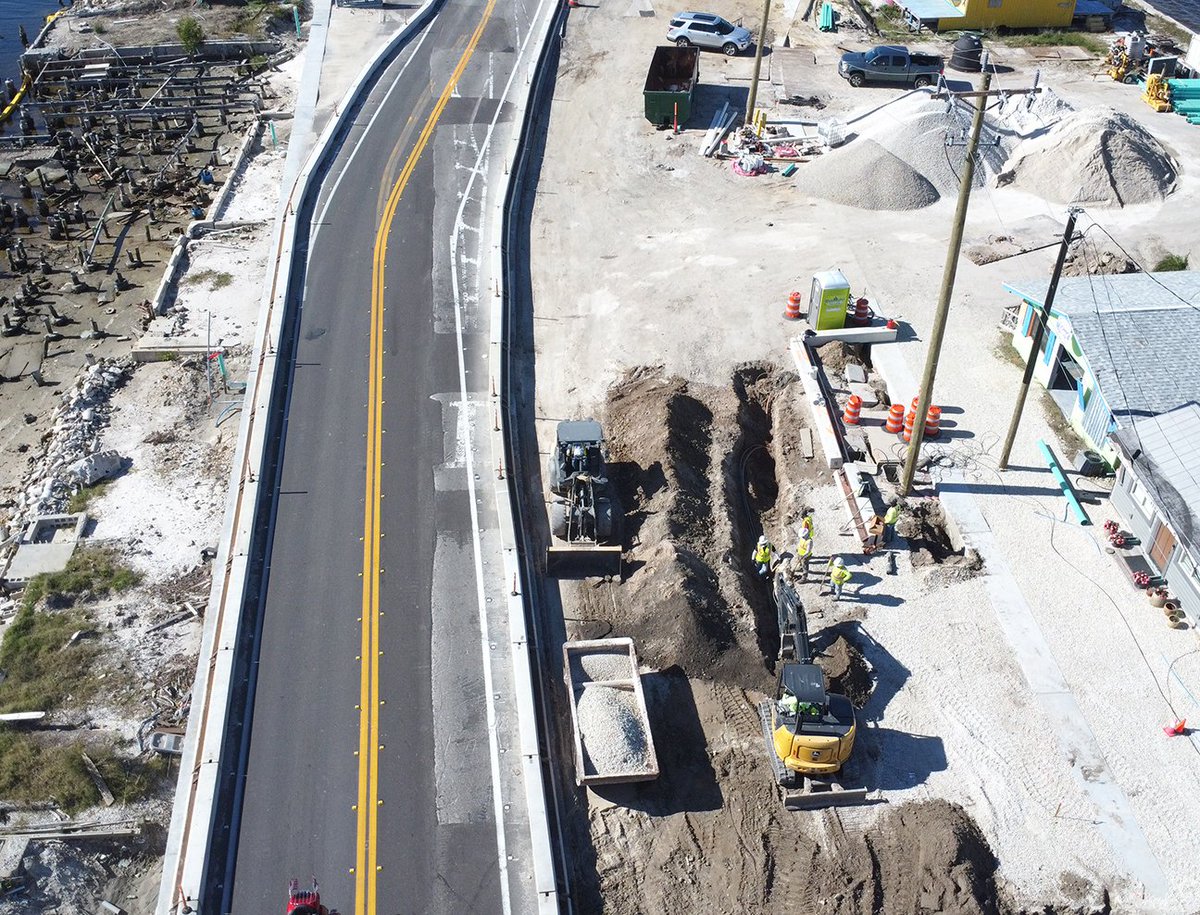 Pine Island sees smoother travels up ahead! The contractor repairs dips in the roadway so coasting through Matlacha will be a breeze. Crews double down on underground utilities this month and complete drainage structures. #coastwiththemost #pineislandcauseway #FDOT
