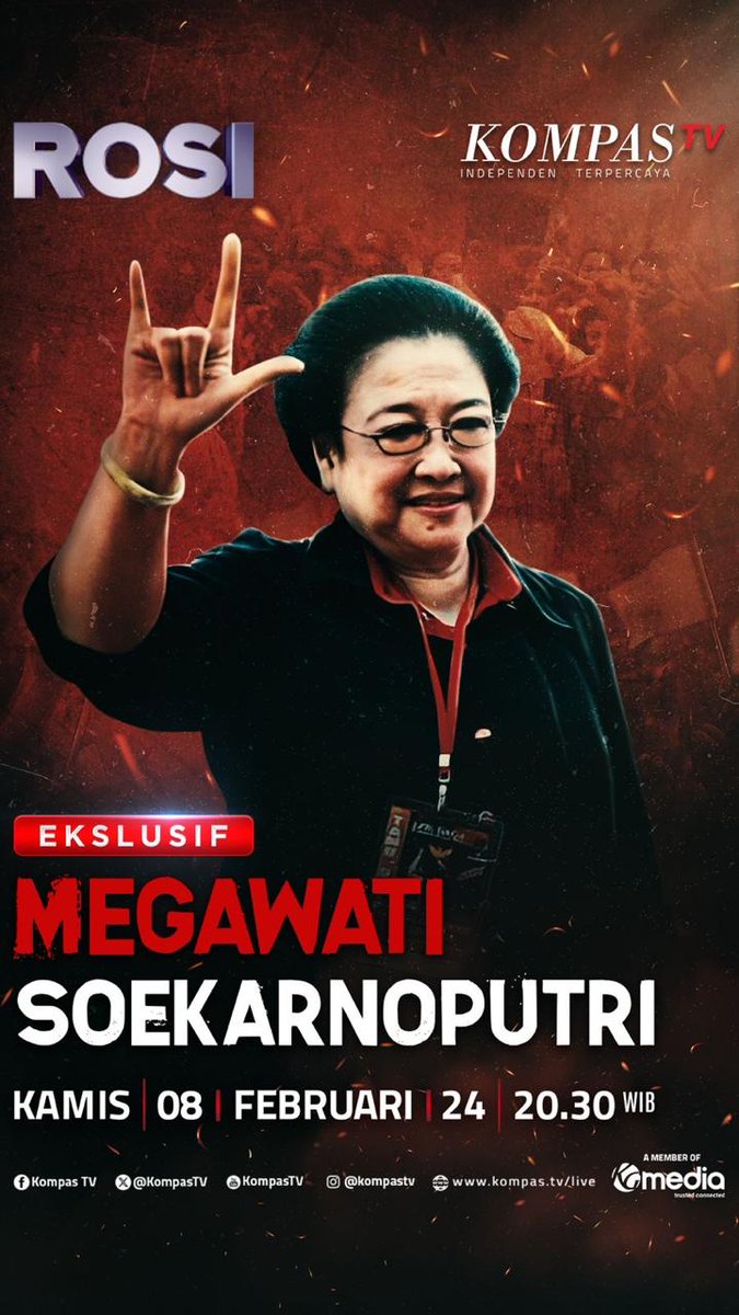 Jangan sampai ketinggalan!!! EKSLUSIF MEGAWATI SOEKARNOPUTRI Hanya Di @Rosi_KompasTV KAMIS 08 FEBRUARI 24 20.30 WIB