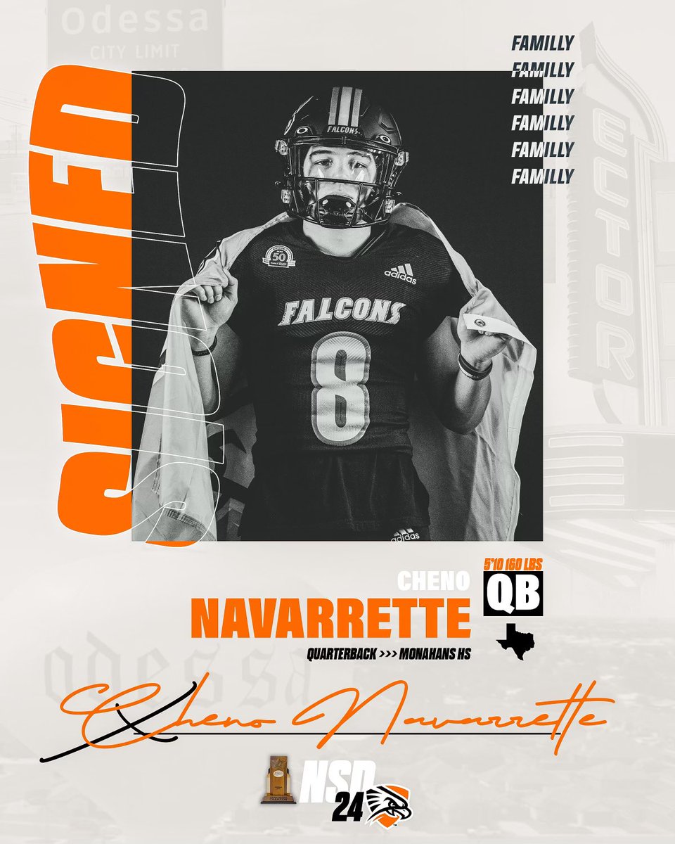 UTPBFootball's tweet photo. Welcome to the #FAMILLY 
@Cheno_04 
Quarterback
Monahans HS https://t.co/YXAmbPVLqN