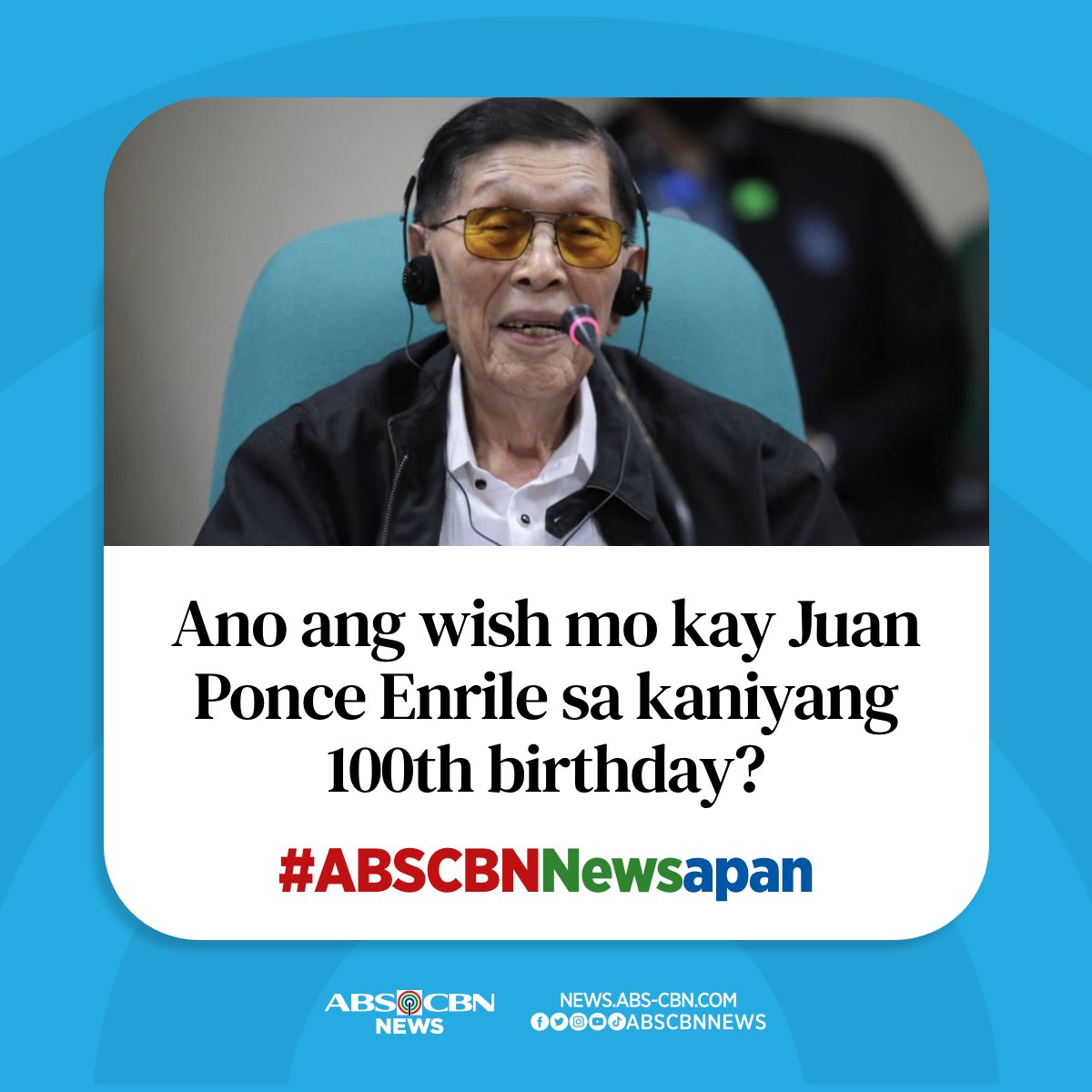 ABSCBNNews's tweet photo. Ipinagdiriwang ng dating senador Juan Ponce Enrile ang kaniyang ika-100 na kaarawan ngayong araw. https://t.co/PL8w0UW0sH