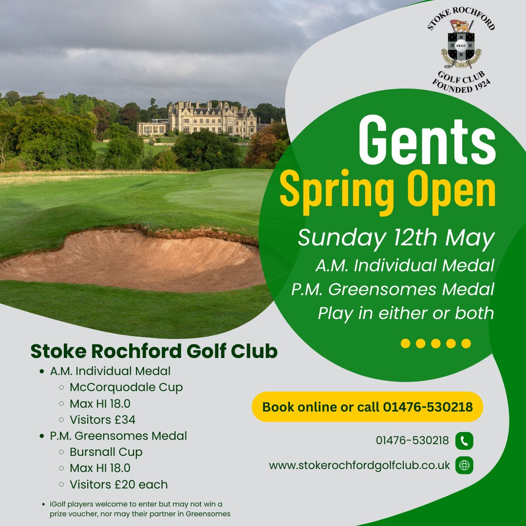 Enjoy a fabulous day's golf with us in our Gents Spring Open, play once, play twice as you wish. If you've not played Stoke Rochford GC you don't know what you're missing, excellent prize table, food available all day. howdidido.com/Directory/Open…