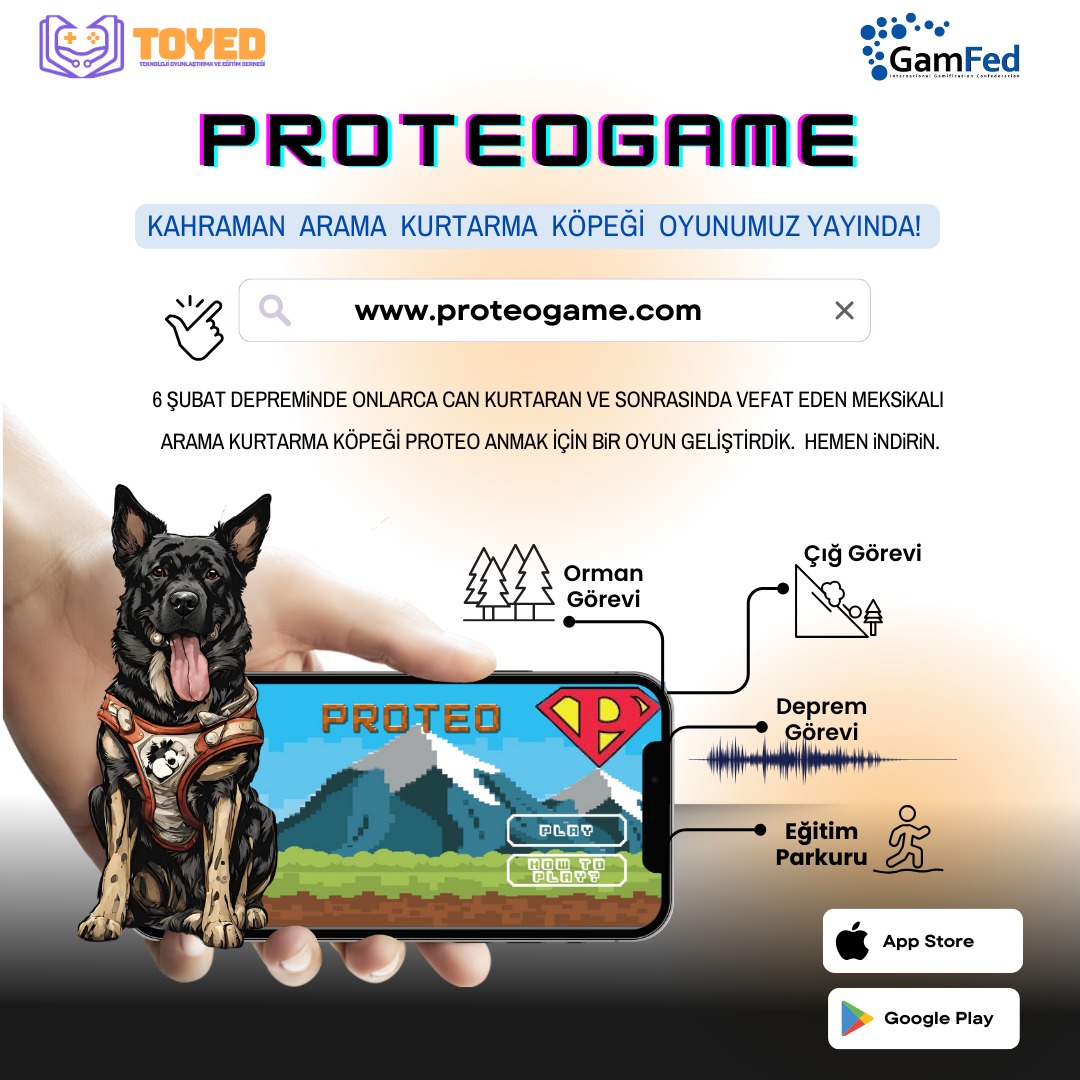Depremin yıl dönümünde TOYED ile birlikte Meksika'dan gelen ve depremde onlarca canı kurtaran, ancak sonrasında hayatını kaybeden arama kurtarma köpeği Proteo'yu anmak adına özel bir oyun geliştirdik: 
Proteo Game!
Oyunu indir
🔗play.google.com/store/apps/det…

#proteogame