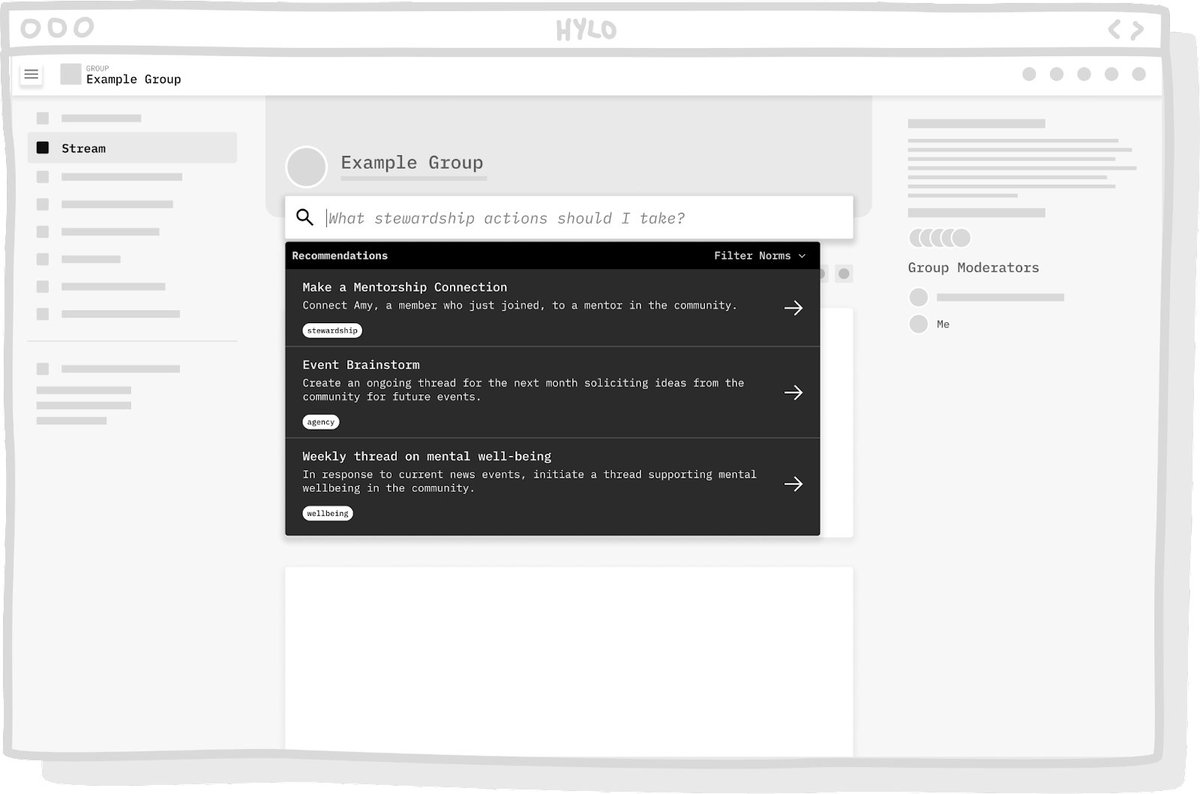 Experimenting with design features that make norms visible:

Here's a concept sketch of a search box for community stewards that provides recommendations on steps they can take to emphasize their community’s norms.

newpublic.substack.com/p/empowering-c…