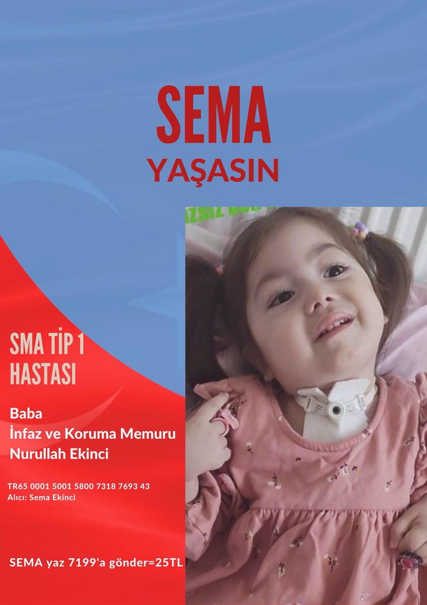 Deprem felaketinden dolayı Mardin'de geçici görevle görev yapan İnfaz ve Koruma Memuru arkadaşımız Nurullah Ekinci'nin kızı minik Sema'nın yaşaması için son 8 ay kalmış. Tüm teşkilatımızı minik Sema'ya yardım yapmaya davet ediyorum. 👮🇹🇷 <a href="/yilmaztunc/">Yılmaz TUNÇ</a> <a href="/ramazancan0071/">Ramazan CAN🇹🇷</a> <a href="/YavuzEnis/">Enis Yavuz Yıldırım</a>