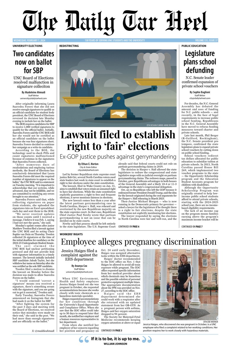 The front page of today's @dailytarheel –