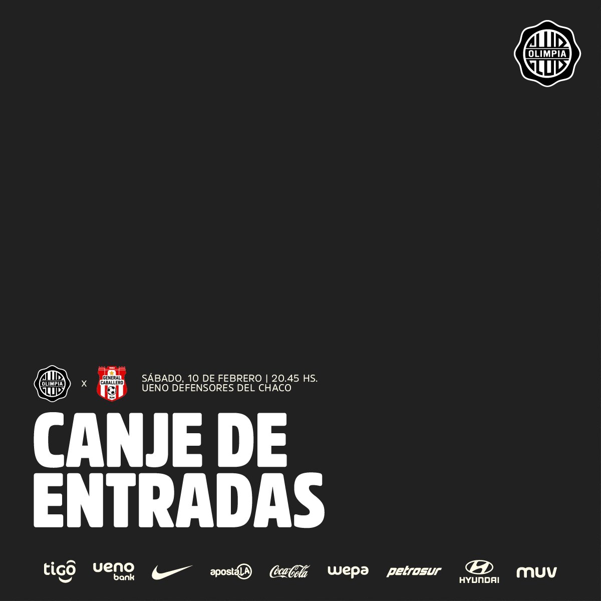 Canje habilitado para el compromiso del día sábado.

📎 socios.clubolimpia.com.py

#𝗢𝗗𝗗Eterno ♾️