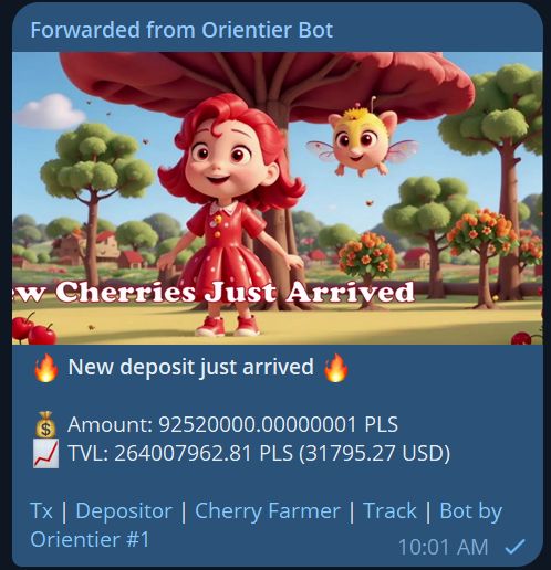 Wow 100M $PLS deposit into the $cherry farms thecherryfarmer.com