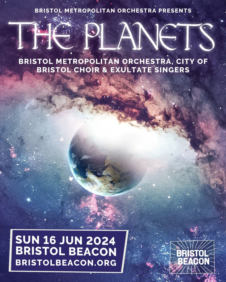 Celebrating the 150th anniversary of Gustav Holst's birth, @BMetOrchestra, @BristolChoir & @ExultateSingers come together for a very special concert featuring Holst's The Planet Suites 🪐 Coming to Beacon Hall on Sun 16 Jun. On sale now Tickets: bit.ly/3up76X1