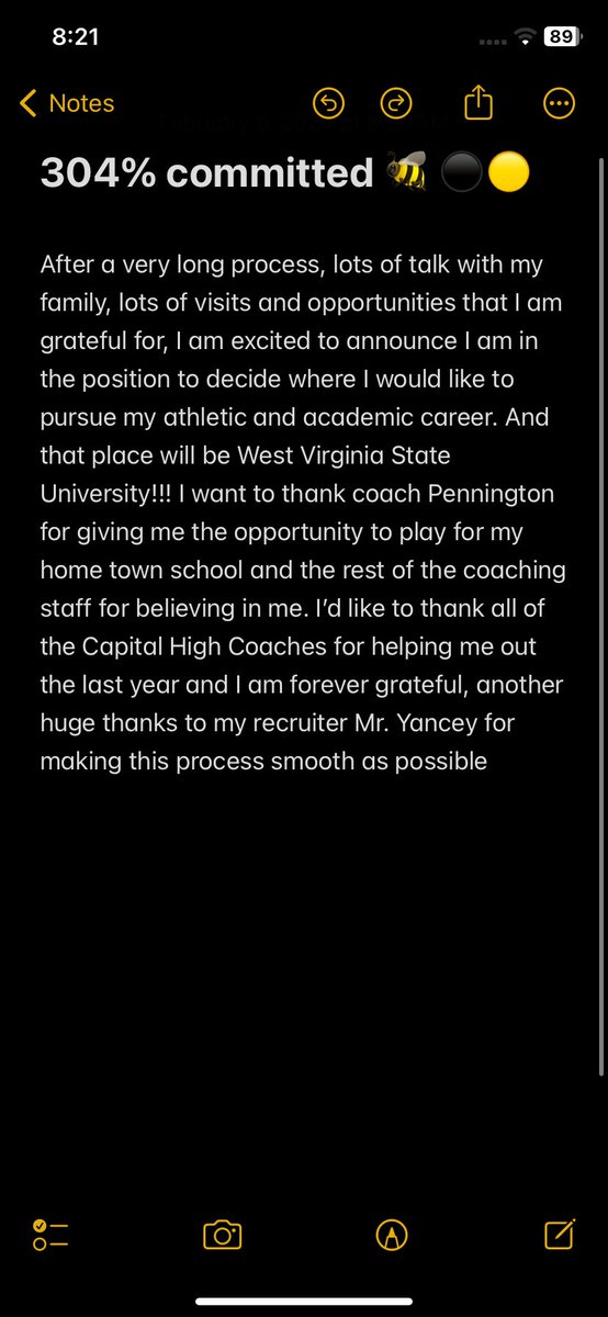 After a very long process, lots of talk w/family,  many visits &amp; opportunities that lam grateful for, I am excited to announce I am going to pursue my athletic and academic career at <a href="/WVSU_GoJackets/">WVSU Athletics</a>!!!

<a href="/WVSU_GoJackets/">WVSU Athletics</a>  <a href="/CoachPenn/">John Pennington</a>  <a href="/RecruitCapital/">Capital High Football</a> <a href="/CoachDYancey/">Donnie Yancey</a>