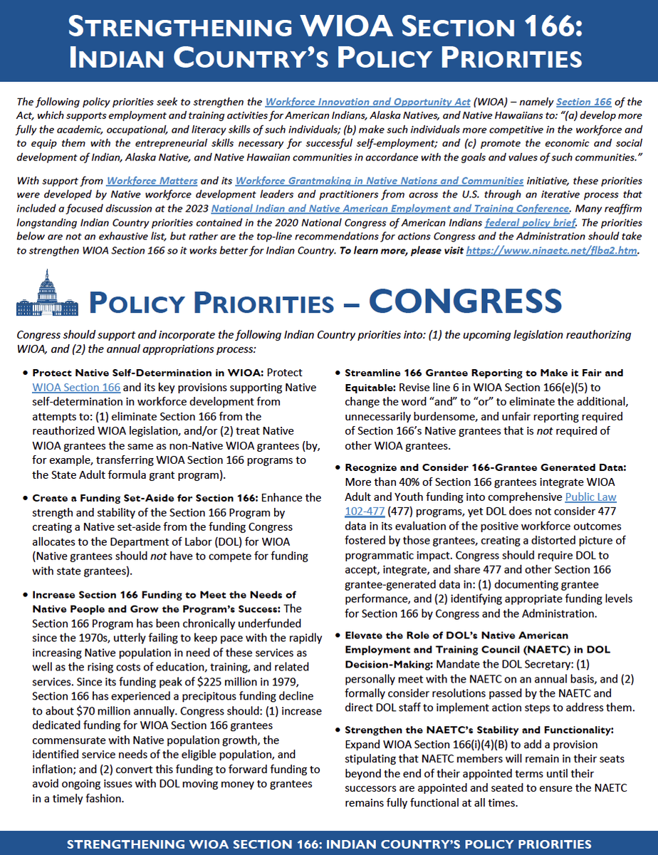 WFMFunders's tweet photo. Check out our latest publication - Strengthening WIOA Section 166: #IndianCountry Policy Priorities https://t.co/Pr5hvTG282 https://t.co/czUerqrfXn