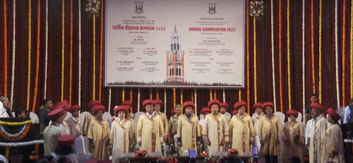 It was my delight and honour to have attended Mumbai University's Annual Convocation today, attended by Maharashtra Governor Shri Ramesh Bais. Established in 1857, this university is making great strides—my best wishes to all the degree awardees and medal winners.