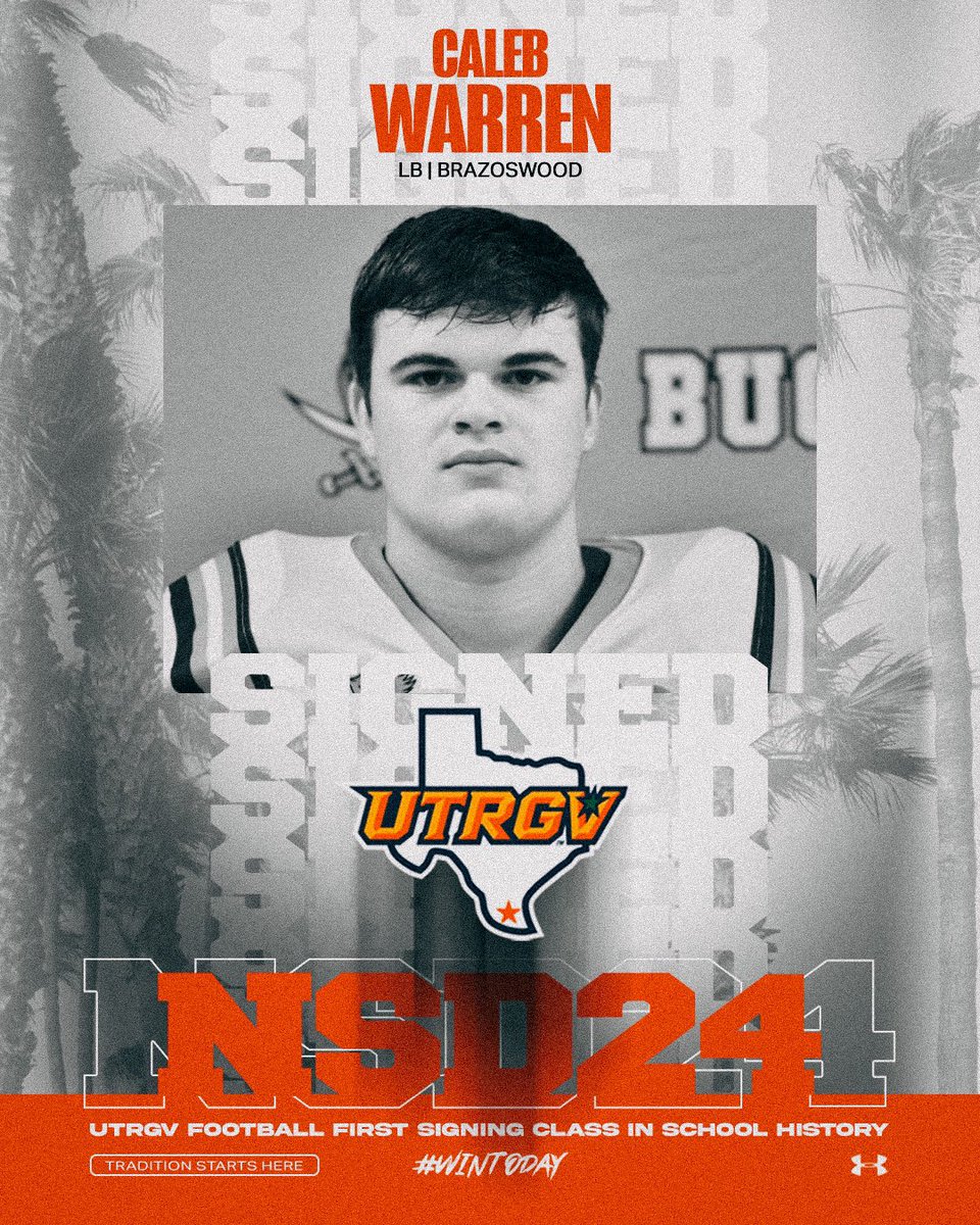 UTRGV Football (@utrgvfootball) on Twitter photo 🌴Welcome to The Valley!🌴
Help us welcome Linebacker from Brazoswood HS!
Caleb Warren, <a href="/calebwarren_9/">Caleb Warren</a>
💪🏽🔥🌴✌🏽
#TraditionStartsHere
#WinToday 🌴Welcome to The Valley!🌴
Help us welcome Linebacker from Brazoswood HS!
Caleb Warren, <a href="/calebwarren_9/">Caleb Warren</a>
💪🏽🔥🌴✌🏽
#TraditionStartsHere
#WinToday