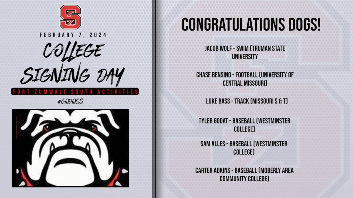 TODAY IS SIGNING DAY!! Congratulations to the six student athletes that are signing their Letter of Intent to continue their journey at the collegiate level! We have enjoyed watching you grow these last 4 years!