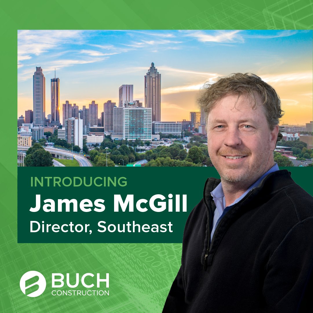 BuchBuilds's tweet image. Welcome James McGill, as new Director, Southeast! In his role, James will lead Buch’s new Atlanta office. We are thrilled to have James onboard as his extensive experience and understanding of the local construction landscape will allow us to better serve our clients.