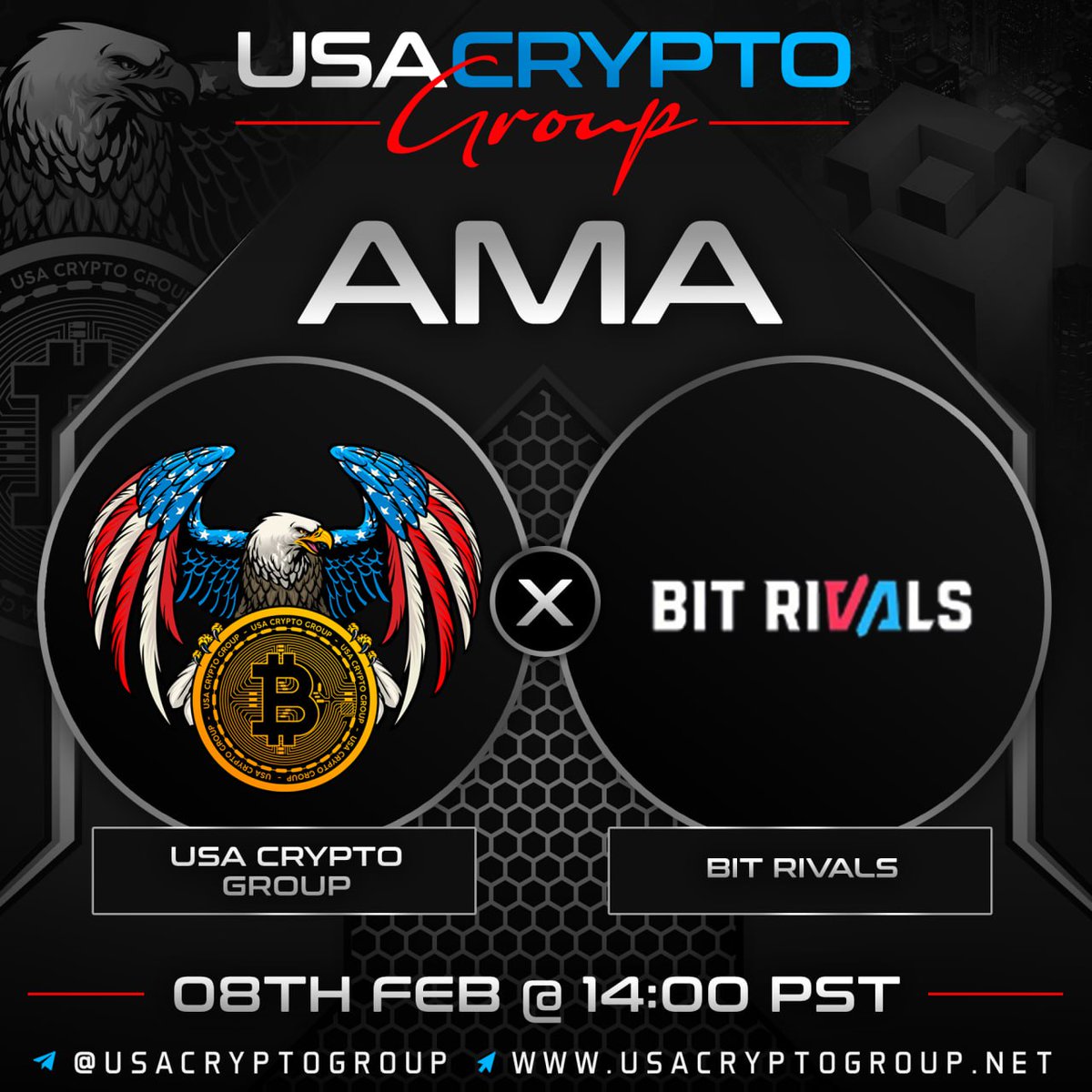 USACryptoGroup's tweet photo. Venue: Bit Rivals AMA         
Prize: $80 total              
Location: https://t.co/i173TQWUoE                 

Twitter Cash Price: $20               
Rules: -Follow & Join
@UsaCryptoGroup
@BitRivals
-Like, Comment (can do AMA questions) and RT this post
-Prize will be announced after the AMA