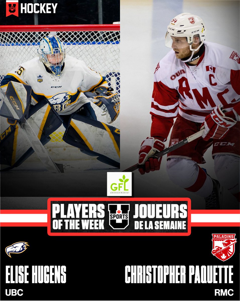 🏒 <a href="/ubctbirds/">UBC Thunderbirds</a>' Hugens and Paquette of RMC named U SPORTS Hockey Players of the Week

🏒 Hugens d'UBC et Paquette des <a href="/RMCPaladins/">RMC Paladins CMR</a> sont les joueurs de hockey de la semaine de U SPORTS

<a href="/CanadaWest/">Canada West</a> | <a href="/OUAsport/">Ontario University Athletics</a> 

EN: bit.ly/3SOLBIt
FR: bit.ly/4bwYFcT