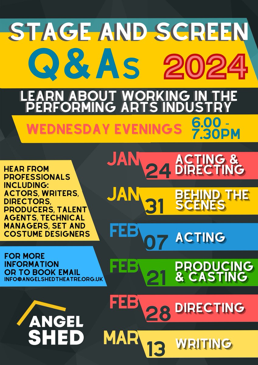Our next Q&A event is today at 6pm! Aimed at young people who are interested in careers in the performing arts. Tonight's panel consists of actors with a range of stage & screen experience. Get in touch now to book.