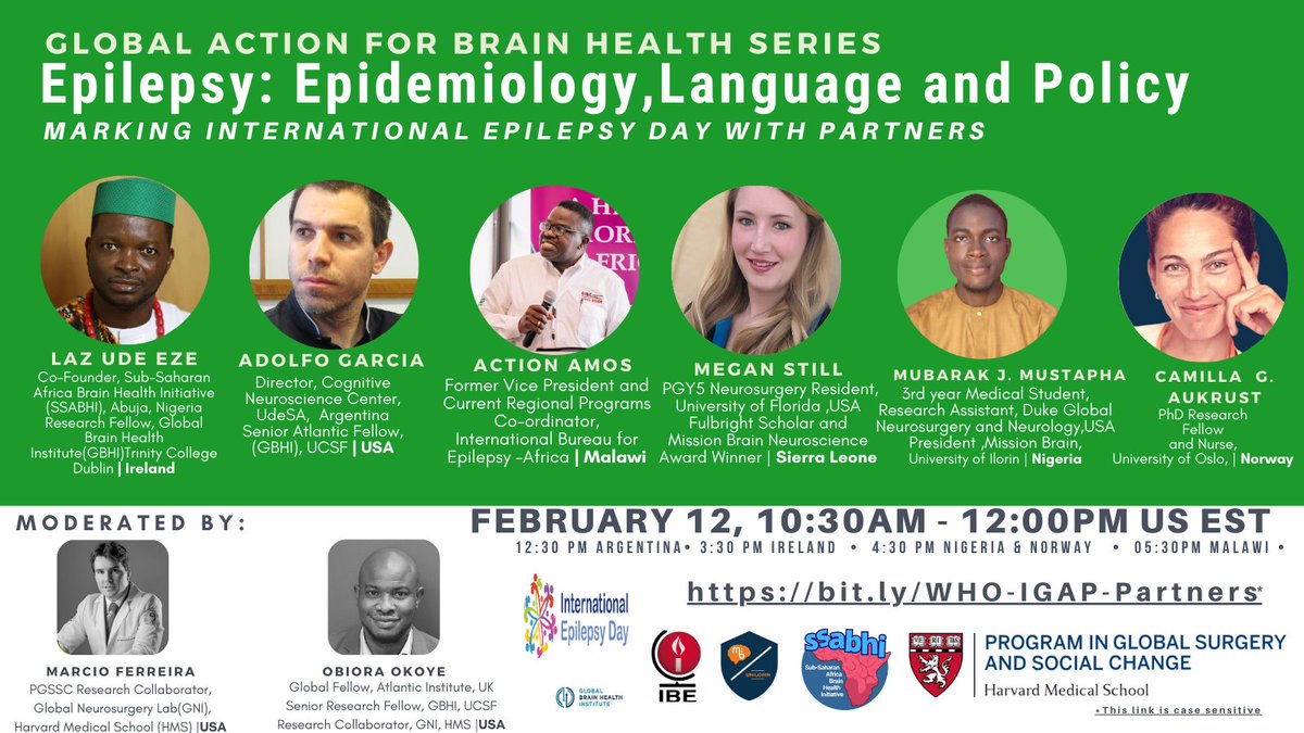 Please join this fantastic webinar marking the #internationalepilepsyday #Epilepsy #BrainHealth #GlobalNeurosurgery @IlaeWeb @HarvardPGSSC @GNS_PGSSC @missionbrainorg @SSABHIAfrica @IBESocialMedia @CamillaAukrust @MeganEHStill bit.ly/WHO-IGAP-Partn…