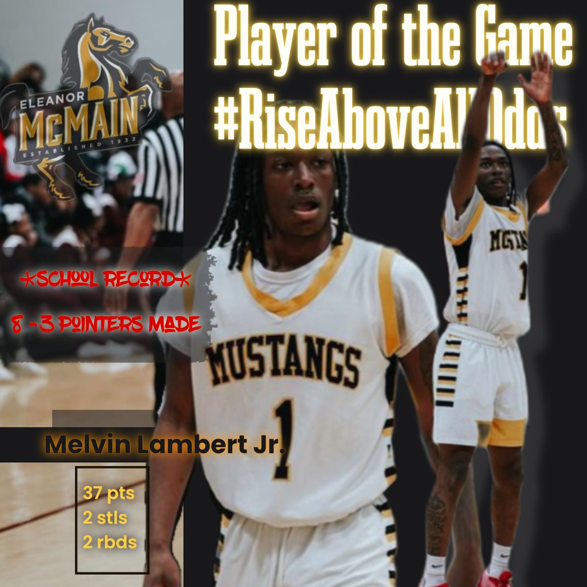 MustangsHoop's tweet image. Set milestones young fella, 37pts , 8-3’s made. @Melljr1_