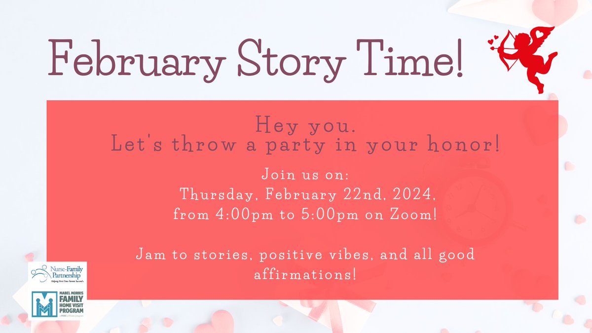 Hey you! Let's throw a party in your honor!

Join us on Thursday, February 22nd from 4:00 - 5:00 pm ET for February Story Time.

Jam to stories, positive vibes, and all good affirmations! Register here: docs.google.com/forms/d/e/1FAI…