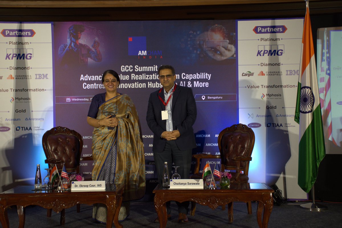 AmchamIndia's tweet image. Fireside Chat with @DrCaur @ITBTGoK @Govt_Karnataka &amp;amp; Mr. Chaitanya Sarawate
@GEHealthCare @GEHealthIndia. Discussion revolved around Future of GCCs in Bengaluru, BeyondBengaluru and policy interventions during AMCHAM&apos;s GCC Summit 4.0
#GenAI #policysupport #GCC #innovation