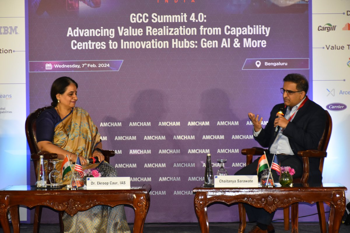 AmchamIndia's tweet image. Fireside Chat with @DrCaur @ITBTGoK @Govt_Karnataka &amp;amp; Mr. Chaitanya Sarawate
@GEHealthCare @GEHealthIndia. Discussion revolved around Future of GCCs in Bengaluru, BeyondBengaluru and policy interventions during AMCHAM&apos;s GCC Summit 4.0
#GenAI #policysupport #GCC #innovation