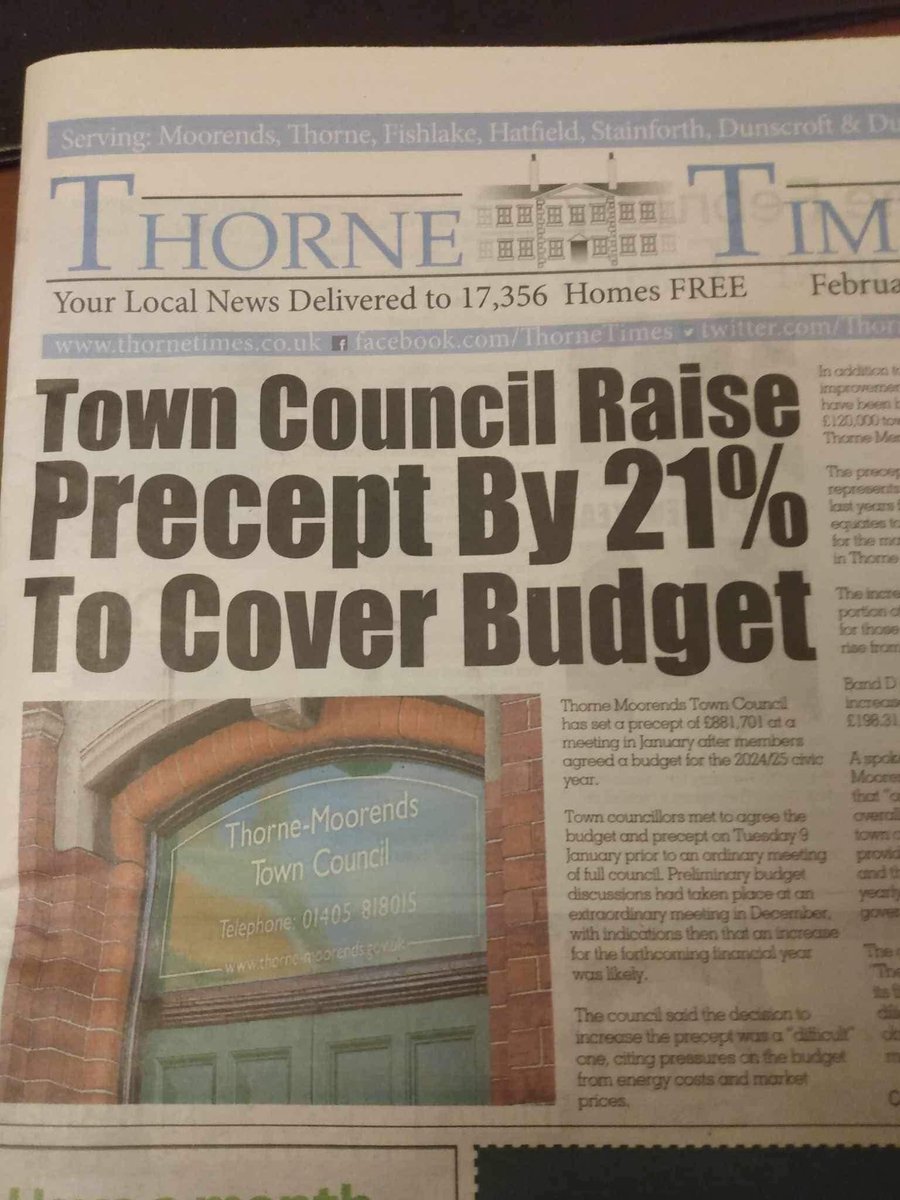Fletcher4Mayor's tweet photo. PRECEPTS 

If you have a Town or Parish Council where you live,  then you will be paying a precept as well as your Council Tax. I believe in small state and low taxes. I believe that precepts should be as low as they can be and that your money belongs to you. 

Every year I urge restraint on the town and parish councils in my constituency. In the main this message has been heeded. Edlington Town Council for example have reduced their precept for this coming year by 1.5%. 

Sadly Thorne-Moorends Town Council raised their precept last year by 33.57% and this year are raising it again by 21%. This rise on a rise is effectively a 61% increase in two years. I have challenged them. They tell me this is due to cost of living and inflation. I don’t accept that. It looks more like empire building. The very opposite of small state and low taxes. 

I am collating the figures but hope that your Town or Parish Council follows the example set by Edlington and not the one by Thorne-Moorends. If these rises continue then perhaps we need to legislate to stop it as we do with local authorities. 

I would welcome your views. Do you agree with me? Let me know. 

Nick. 

#StrongVoiceForYou #KeepingYouInformed #PreceptRises