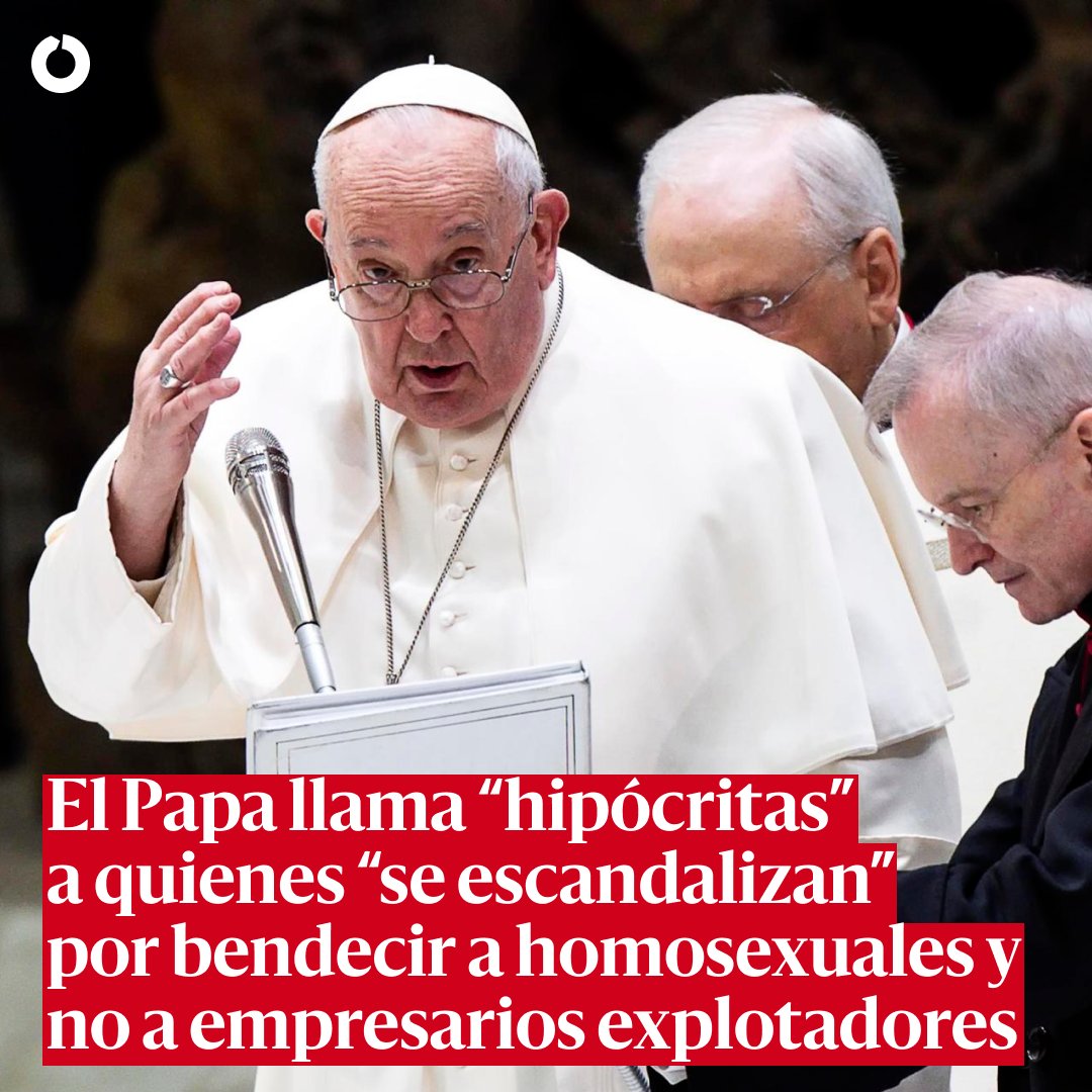 El Papa llama “hipócritas” a los que “se escandalizan” por bendecir a homosexuales y no a empresarios explotadores “Nadie se escandaliza si doy mi bendición a un empresario que quizás explota a la gente y esto es un pecado gravísimo” eldiario.es/sociedad/papa-… Por @BastanteJesus