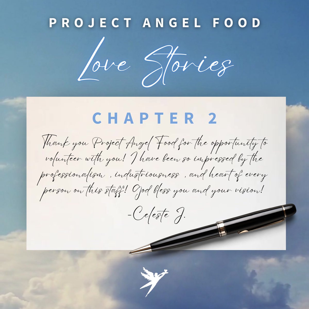 Chapter 2 of our Love Stories is here! 💙 We thank you, Celeste, for your encomium! This Valentine’s Day, we invite you to be someone’s Valentine. Visit angelfood.org/feb24 to learn more and find our first Love Story over on Instagram. #ProjectAngelFood #ValentinesDay