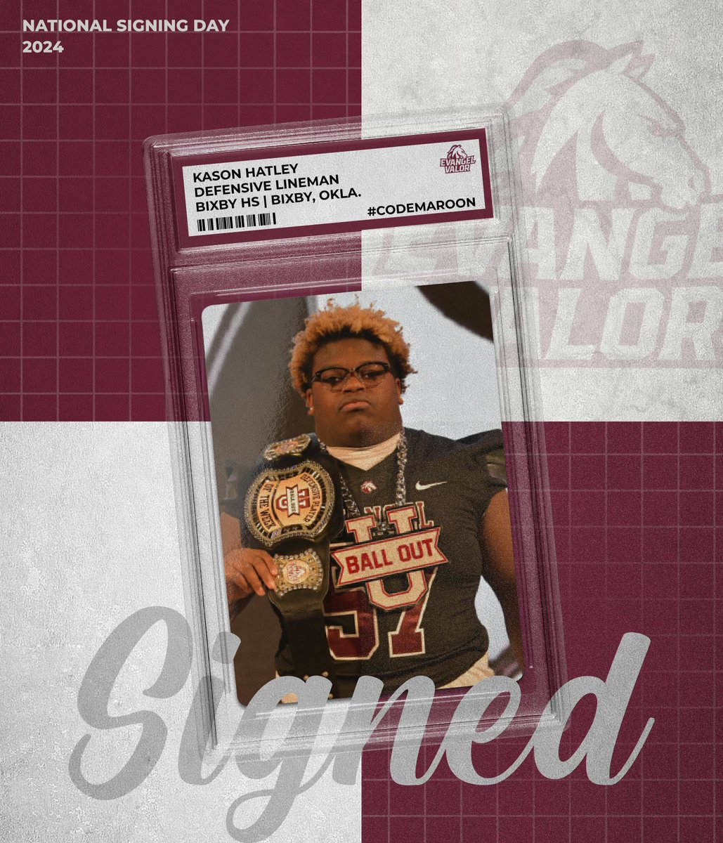 Welcome Kason Hatley to the Evangel Family! ✍️

🏈: Defensive Lineman
🏫: Bixby HS
📍: Bixby, Okla.

#CodeMaroon // #NSD24