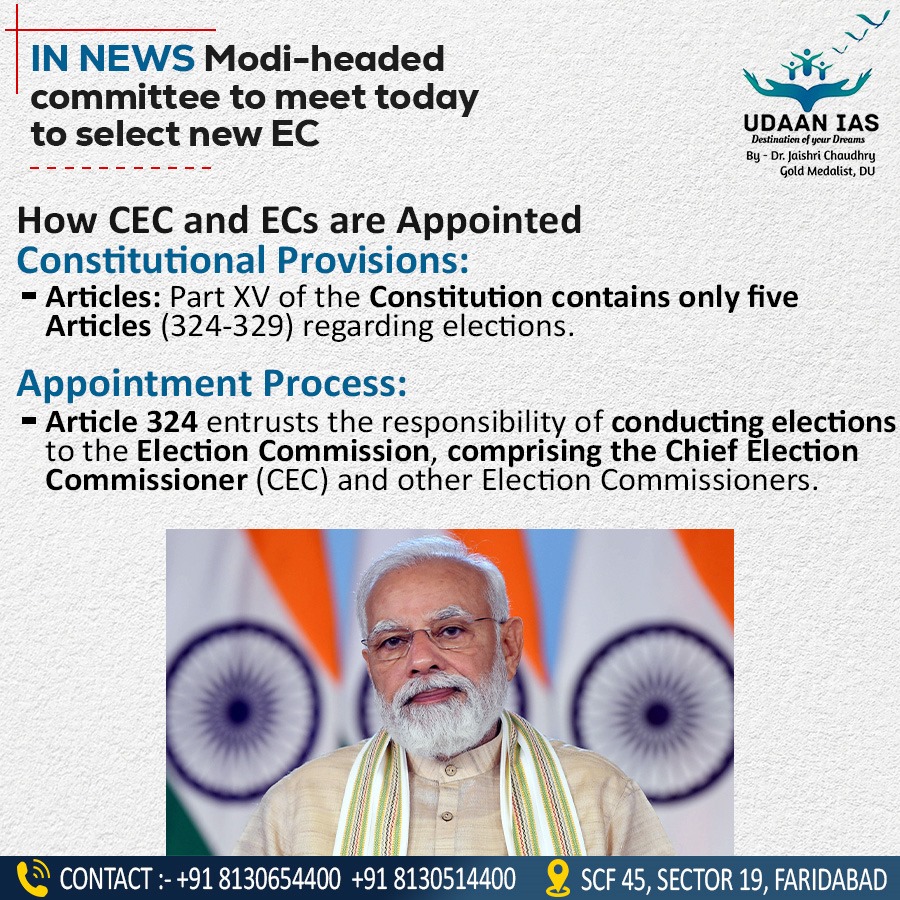udaan_ias's tweet photo. Modi-headed committee to meet today to select new EC #ias #ips #upsc #hcs #HAS #HPSC #HPPSC #CSIR #SO #ASO #UPPSC #DSSB https://t.co/tGt5d9CUah