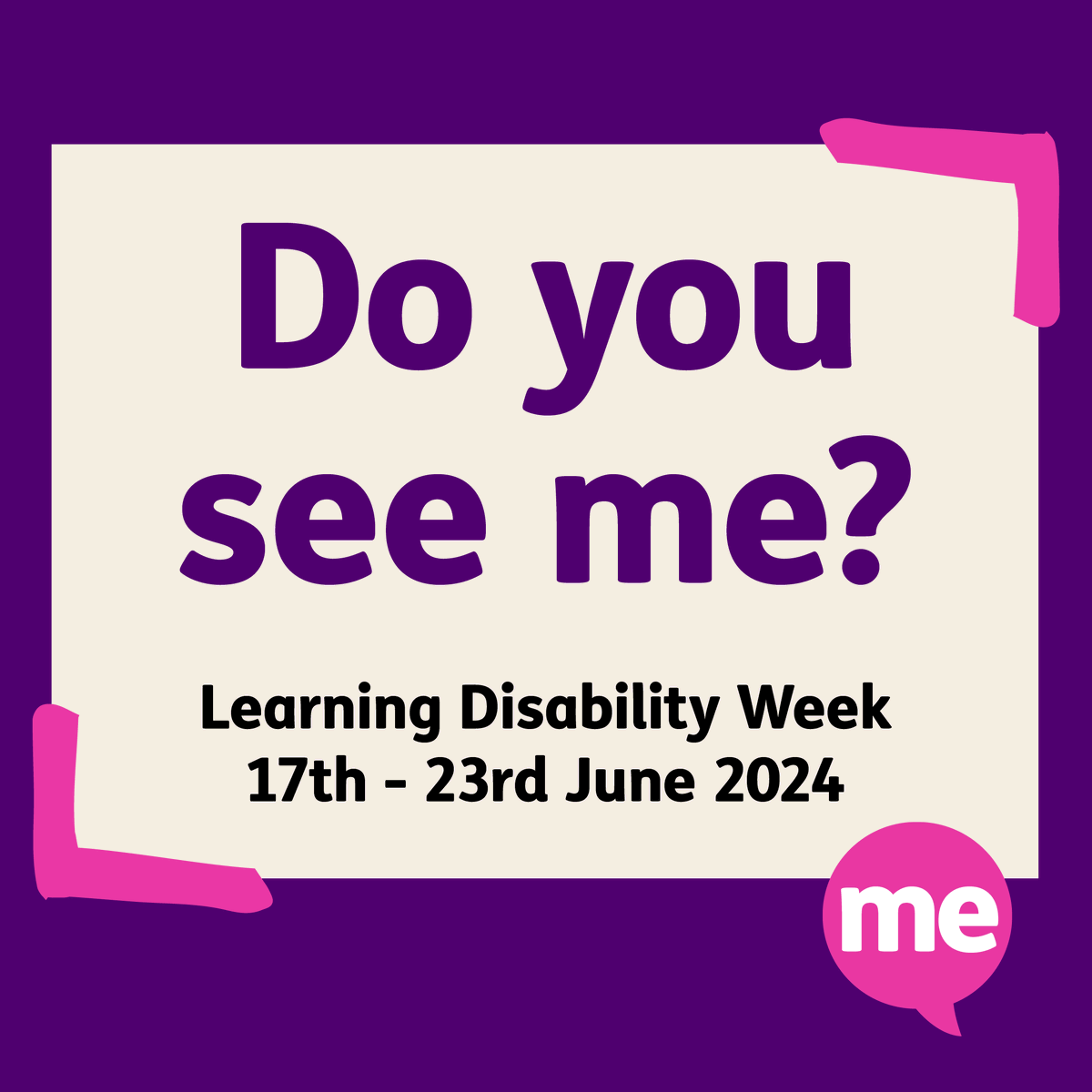 mencap_charity's tweet photo. 📣 This year’s Learning Disability Week theme is 'Do you see me?' 

'Do you see me?' is about being seen, heard and valued - a positive message created by people with a learning disability to build a movement of change.

👉 Learn more on our website: https://t.co/LyIYjGorpp [1/2] https://t.co/oTlYx3z4lZ
