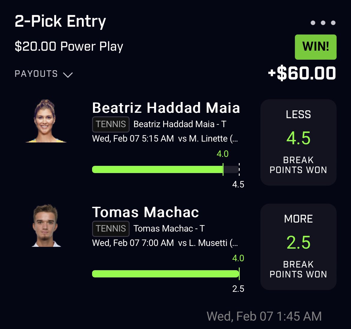 gamblosos's tweet image. 3X OVERNIGHT TENNIS HIT FROM THE @Precise_Props discord 🔥 🎾

#PrizePicks #EVbetting #GamblingTwitter #SportsBetting #GamblingX #prizepicklocks #NBA      #basketball #GamblingCommunity #tennis #atp #WTA #AbuDhabi #Marseille
