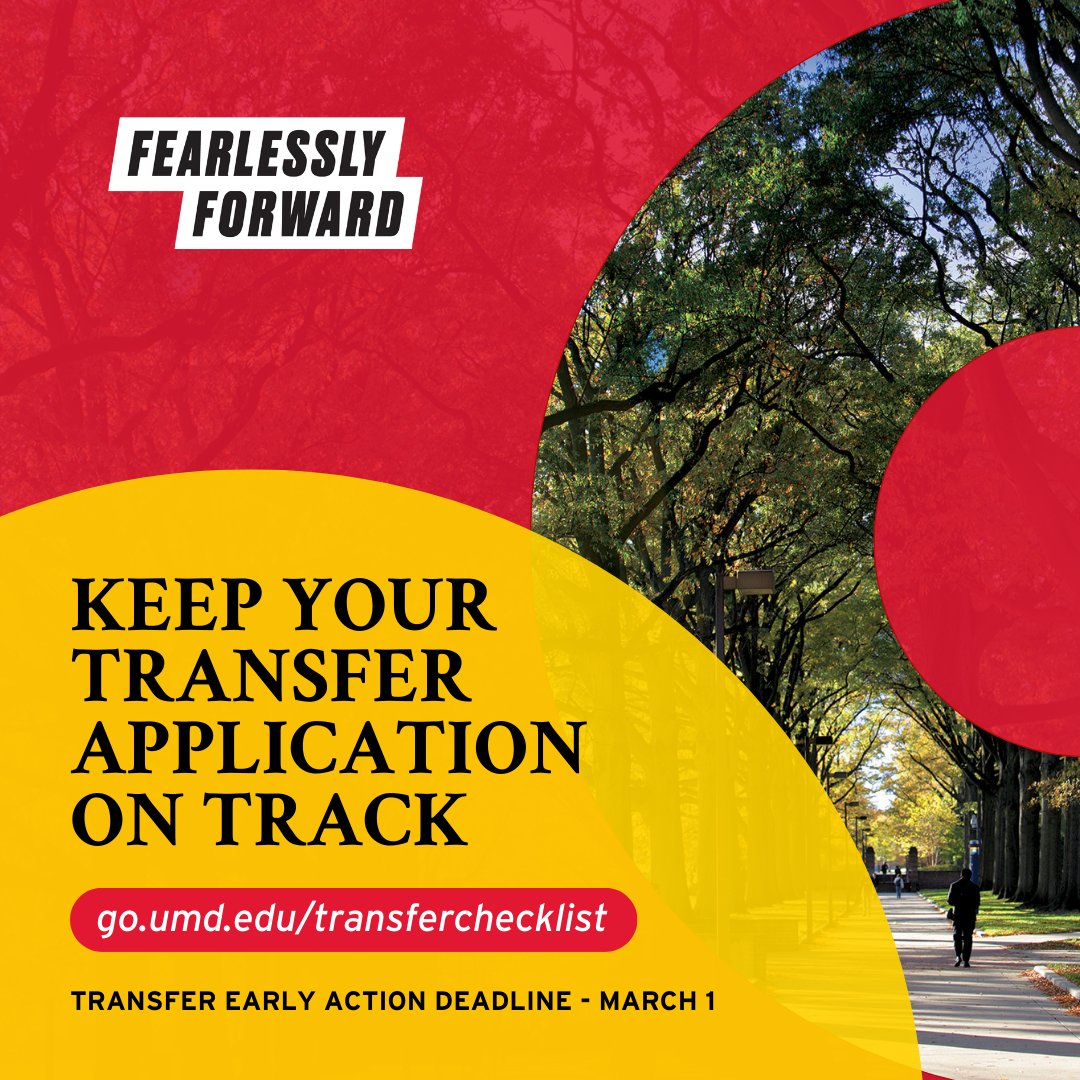 #TransferTerps: The Fall 2024 Early Action deadline is almost here! Take a look at the Transfer Application Checklist to make sure you submit all required materials by March 1. go.umd.edu/transfercheckl… #BeATerp