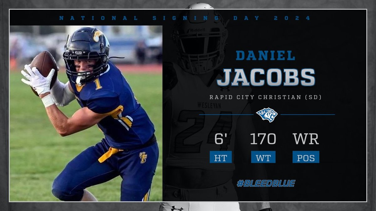DWTigerFB's tweet photo. The first WR in our 2024 class!

@DanielJ00941799 was an All-Conference HM, Comet Pride award winner, and a team captain his senior year. Daniel is also a recipient of the Presidential Scholarship at DWU. 

#bleedblue https://t.co/pjeWLYTTbf